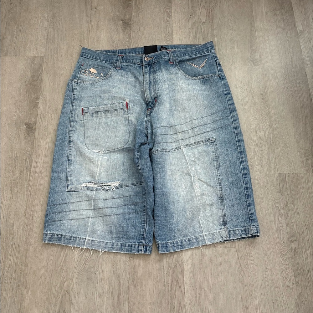 Men’s Y2K Baggy Distressed Skater Jorts Vintage Don Blue Denim Shorts Size 38